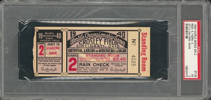 1940 World Series Reds Vs. Tigers Game 2 Ticket Stub (PSA/DNA EX 5)